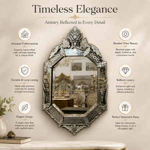 Miroir mural classique de style baroque vénitien |   Miroir décoratif en verre de style antique de luxe pour salon, chambre et décoration intérieure - Product Image 6