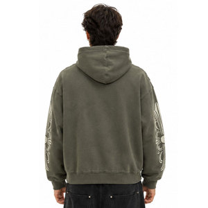 Sweat à capuche oversize pour homme en coton tricoté avec fermeture éclair, style streetwear, imprimé graphique, logo frontal, design vieilli, idéal pour l'automne - Product Image 3