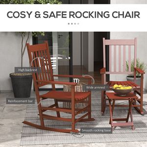Set di 3 Sedie a Dondolo da Esterno in Robusto Legno, Colore Rosso Vino Vibrante, con Tavolino Portatile, Capacità 352 Libbre, per Terrazza e Patio - Product Image 5