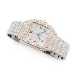 Montre de luxe en moissanite pour homme, boîtier en acier inoxydable entièrement pavé, mouvement à quartz ETA, résistante à l'eau 10 bars, unisexe - Product Image 3
