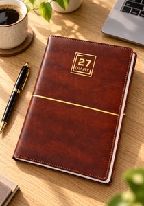 Carnet de notes de luxe en PU marron avec dorure à chaud, toucher doux menthe et surpiqûres mousseuses, idéal pour cadeau d'entreprise et bureaux de direction - Product Image 2