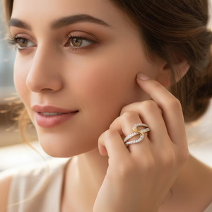 แหวนเพชรรูปทรง S หรูหราสีทองสำหรับผู้หญิง - ของขวัญวันครบรอบแต่งงาน - Product Image 3