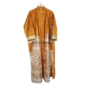 Bata Kimono de Lujo para Invierno/Verano con Estampado de Retazos, Cuello en V, Cierre con Cordón, de Seda, Tipo Abrigo para Casa o Bata de Baño - Product Image 1