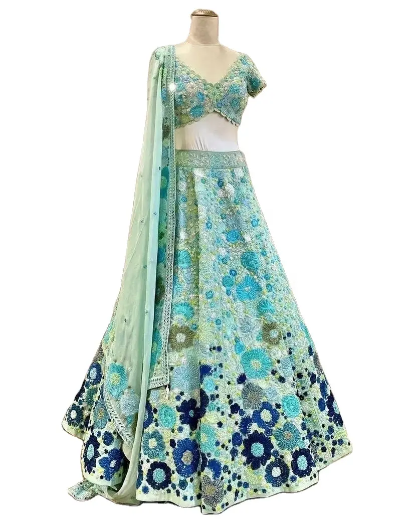 Pulpari - Lehenga Choli para noiva, cor verde escuro, novo design incrível, Lehenga Choli para casamento com blusa e dupata