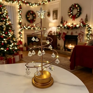 Spirale de Noël en fil doré pour table, avec pendentifs en cristal suspendus et un sommet en étoile transparente, décoration de Noël élégante - Product Image 2