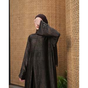Abaya Mayka <b>Women's</b> Modest Chiffon Loose <b>Long</b> Woven Print Mandarin Collar <b>Blouse</b> Shirt - Product Image 1