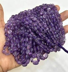 Cuentas de amatista natural de alta calidad, forma ovalada lisa, cuentas de color púrpura amatista transparente para la fabricación de joyería, cuentas de 16 pulgadas. - Product Image 4