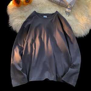T-shirt à manches longues en coton pour femmes, hauts décontractés amples à col rond, t-shirts pull-over de couleur unie - Product Image 5