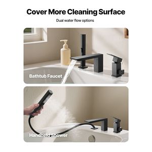 Rubinetto per vasca romano a 3 fori con soffione a cascata e 1 maniglia per bagni di ville - Product Image 6