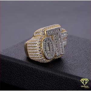 Anillo de Plata 925 con Letra y Diamante Cultivado en Laboratorio, Estilo Iced en Tono Dorado, Joyería para Revendedores Mayoristas - Product Image 3