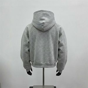 Men's Gray Hooded Zip-Up Sweatshirt 100% Cotton French Terry Oversized Fit Solid Color Casual Autumn Wear - Product Image 2