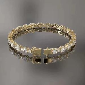 High Quality Moissanite Diamond Tennis <b>Bracelet</b> <b>Silver</b> And Gold Plated Halo <b>Bangle</b> Round Brilliant Unisex Party Jewelry - Product Image 5