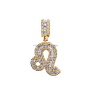 Iced Out Leo Sign Pendant Necklace With Moissanite Diamond and 925 <b>Silver</b> Custom Zodiac <b>Charm</b> - Product Image 1