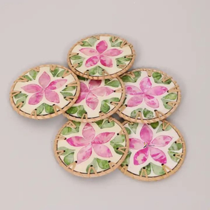 Mantel Individual de Estilo Bohemio para Verano, Tejido a Mano, de Ratán Colorido con Nácar, 10cm de Diámetro, Duradero - Product Image 4