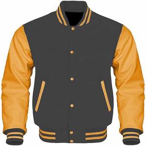 Veste universitaire unisexe OEM, corps en laine, manches en PU, logo brodé personnalisé, fermeture à boutons-pression, ourlet côtelé, style universitaire classique - Product Image 1