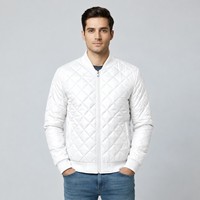 Blouson bomber matelassé marron pour homme, col montant, fermeture éclair, couleur unie, coupe décontractée, en cuir véritable et toile respirante