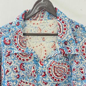 Chemise décontractée pour homme à manches longues, coupe ample, 100 % coton, imprimé Paisley fait main, col rabattu, tissée, idéale pour l'été - Product Image 3