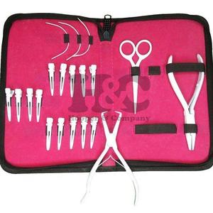 HOOPER and COMPANY Kit professionnel de pinces à extensions de cheveux en acier inoxydable avec clips et aiguilles, pochette rose, usage commercial - Product Image 5