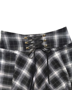 กระโปรงสั้นทรงเอพลีทผ้าลูกฟูกสไตล์โกธิคพังก์แต่งระบายสำหรับผู้หญิงและเด็ก  แบบสั่งทำพิเศษ ลายสก็อต สำหรับฤดูร้อน - Product Image 2