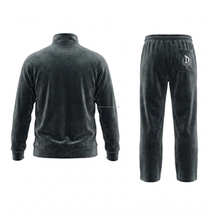 Chándal de terciopelo personalizado unisex verde con media cremallera, cuello alto, ropa deportiva informal, bordado, estampado, bolsillos laterales, secado rápido para primavera - Product Image 5