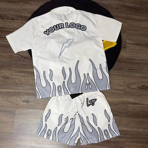 Custom Logos Flame Windbreaker Matching Set Casual Zip Up <b>Jacket</b> Shorts <b>Summer</b> Streetwear Apparel Factory OEM Supplier - Product Image 5