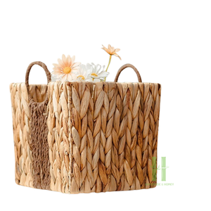 Rustic Seagrass Water Hyacinth Rectangle Handwoven <b>Storage</b> <b>Basket</b> Handle Bohemian Style Eco-Friendly Folding 10-20L <b>Large</b> - Product Image 1