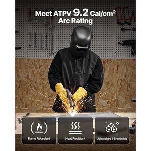 Giacca da Saldatura Resistente alle Fiamme 9 Oz. Abbigliamento di Sicurezza Resistente al Calore in Puro Cotone FR con Maniche in Pelle Bovina - Product Image 2