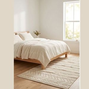 Hand Woven Cotton Area Rug Ivory Textured Stripe Pattern Flat <b>Weave</b> Floor Carpet Living Room Bedroom Hotel Home Decor Rug - Product Image 2