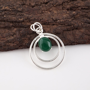 Pendentif en onyx vert ovale en argent sterling 925 avec sertissage à griffes plaqué argent, bijou fantaisie pour femme - Product Image 3