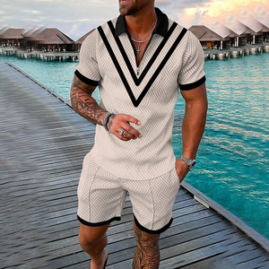 Conjunto Deportivo de Verano para Hombre con Estampado 3D, Camiseta Polo con Cierre y Pantalones Cortos, 2 Piezas, Estilo Geométrico, Ropa para Vacaciones - Product Image 6