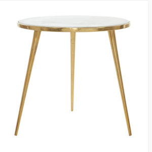 Base de aluminio fundido chapada en oro de alta calidad con textura única y mesas de centro y auxiliares de lujo con forma redonda de mármol blanco. - Product Image 5