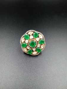 floral Shape Cocktail <b>Ring</b> With green doublet Stone and moissanite Gold Plated handmade Glam ethnic Style <b>adjustable</b> <b>ring</b> - Product Image 6