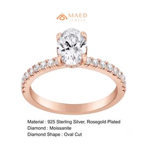 Bague élégante en moissanite taille ovale pour femme, plaquée or rose, sertie pavé, bijoux de mariage et de fiançailles, cadeau de luxe, USA - Product Image 6