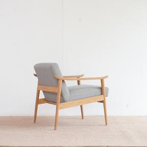 Modern Grey Fabric Armchair with Teak Wood Frame Solid Back Midcentury Design Adjustable Living Room Chair - Product Image 6