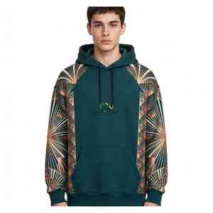 Sudadera con Capucha Unisex NEXTEX Art Deco Fanburst, Color Verde Azulado y Oro Rosa, Felpa de Algodón Suave, Cálida, con Diseño Gráfico - Product Image 1