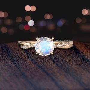 Anillo de compromiso vintage de piedra lunar, anillo infinito, banda cruzada única retorcida, piedra lunar de corte redondo, anillo de oro rosa, aniversario - Product Image 3