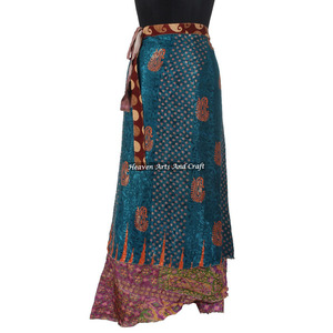 Jupe portefeuille réversible en soie artificielle, style bohème indien multicolore, confortable, pour l'été, style hippie, grandes tailles - Product Image 4