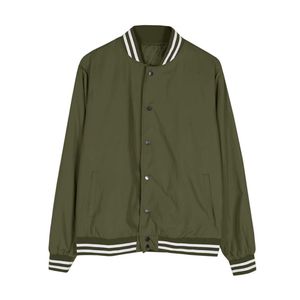 เสื้อแจ็คเก็ตวาร์ซิตี้สีเขียวมะกอก คอริบบ์ ปิดด้วยกระดุมแป๊ก เสื้อโค้ทบอมเบอร์น้ำหนักเบา เสื้อคลุมลำลองสำหรับผู้ชาย - Product Image 1