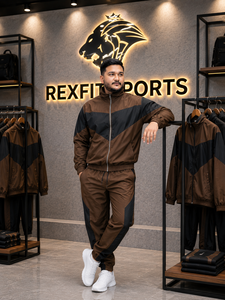 REXFIT SPORTS 2026 Ensemble de survêtement personnalisé pour homme en nylon marron, veste et short, fermeture éclair intégrale, léger, deux pièces, vêtements de sport, streetwear - Product Image 5