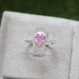 Pear Cut Pink Sapphire Halo <b>Ring</b> <b>925</b> Sterling <b>Silver</b> Elegant Birthstone Jewelry Gift For Women Anniversary - Product Image 6