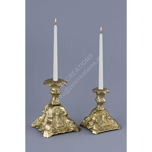 Accessoires pour la maison, décoration de table, bougeoir de luxe en laiton doré, ensemble de 2 bougeoirs résistants à la chaleur - Product Image 1