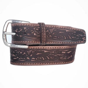 EMBOSSED WESTERN <b>LEATHER</b> <b>BELT</b> COWBOY RODEO CASUAL <b>LEATHER</b> <b>BELT</b> FLORAL EMBOSSING SILVER PLATED BUCKLE COWBOY <b>BELT</b> - Product Image 6