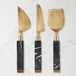 Golden Cheese Knife <b>Set</b> With Twisted Handles And Stone Accents Durable Metal Cheese Tools For Serving - Product Image 5