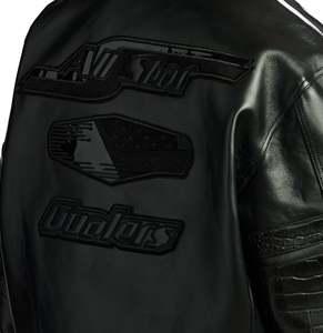 Avirex Fahion <b>Men's</b> Black <b>Leather</b> Bomber <b>Jacket</b> Embossed Logo Patch Design Turn-down Collar Regular Fit Moto Style - Product Image 4
