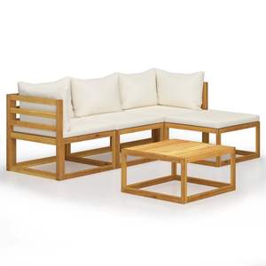 Conjunto de Muebles de Jardín de Madera Natural con Cojines Color Crema - Product Image 1