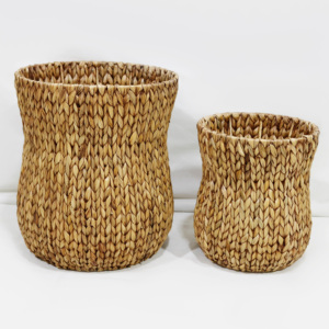 Paniers de rangement simples en jacinthe d'eau, tressage rustique, forme circulaire, multi-usages, écologiques, pour l'organisation et la lessive - Product Image 2
