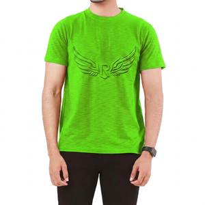 T-shirt à manches courtes pour homme, en coton 100%, avec logo d'aile en relief rouge, coupe classique, col rond, vêtement décontracté - Product Image 4