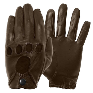Guantes de Carreras Clásicos Retro de Cuero Marrón – Diseño Perforado Profesional – Prenda de Cuero Genuino de Grano Suave con Botón a Presión - Product Image 1