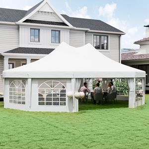 Tenda a baldacchino bianca 29FT X 21FT per eventi e feste, impermeabile, a doppio strato, con 2 pareti laterali in PVC a scomparsa, in acciaio e poliestere - Product Image 2