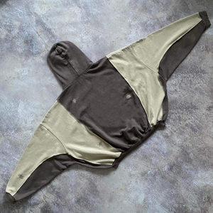 Sweat à capuche vintage personnalisé pour homme, avec patchwork tissé, fermeture éclair, effet délavé à l'acide, appliqué, unisexe, OEM - Product Image 4